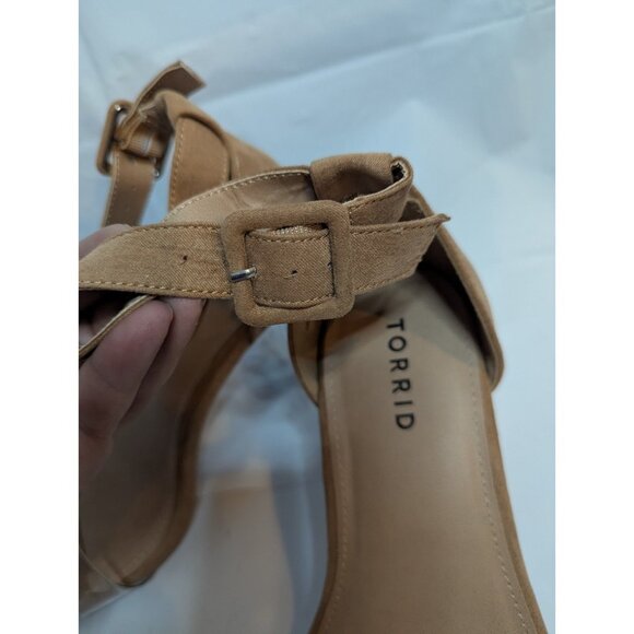 Torrid Clear Translucent Block Heels Faux Suede Sz 8.5WW Adjustable Strap - Picture 4 of 13